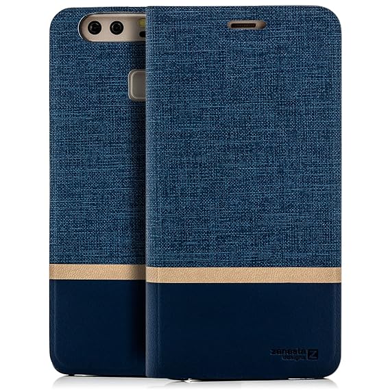 zanasta Tasche kompatibel mit Huawei P9 Hülle Flip Case Schutzhülle Handytasche mit Kartenfach Blau
