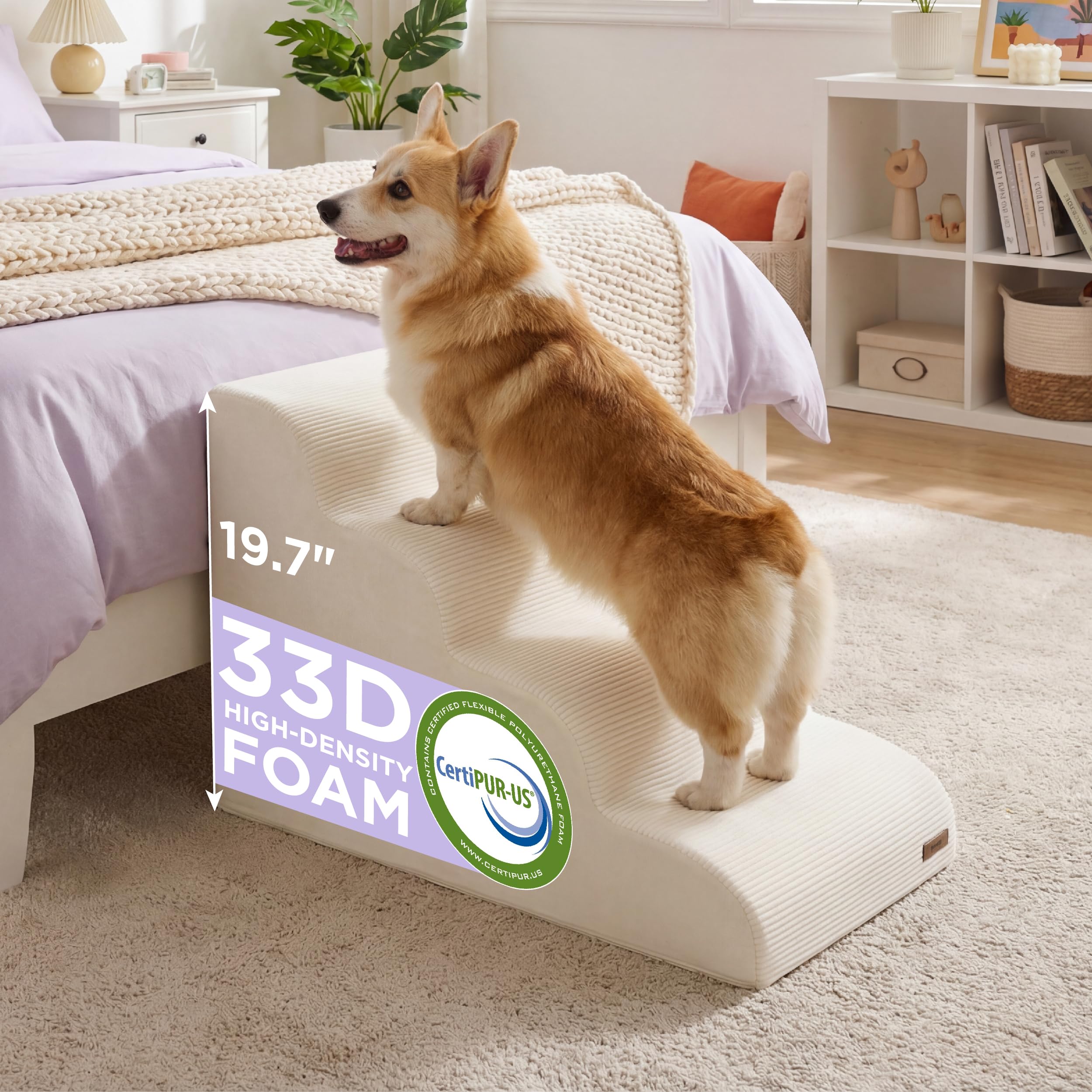 Photo 1 of *Used* Lesure Dog Stairs for Small Dogs Pet Steps Ramp for High Bed and Couch with CertiPUR-US Certified Foam with Non-Slip Bottom, Beige, 4 Steps