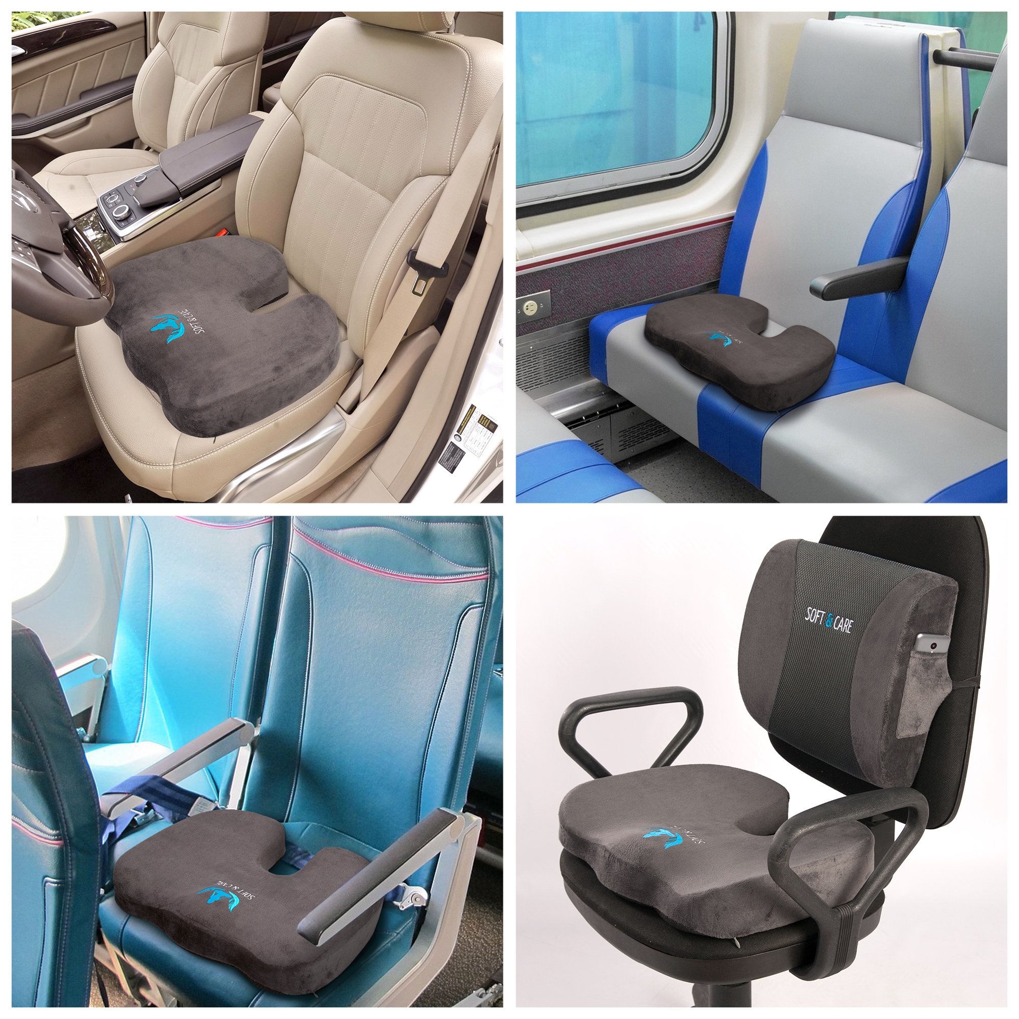 SoftCare Seat Cushion Coccyx Orthopedic Memory Foam and Lumbar Support