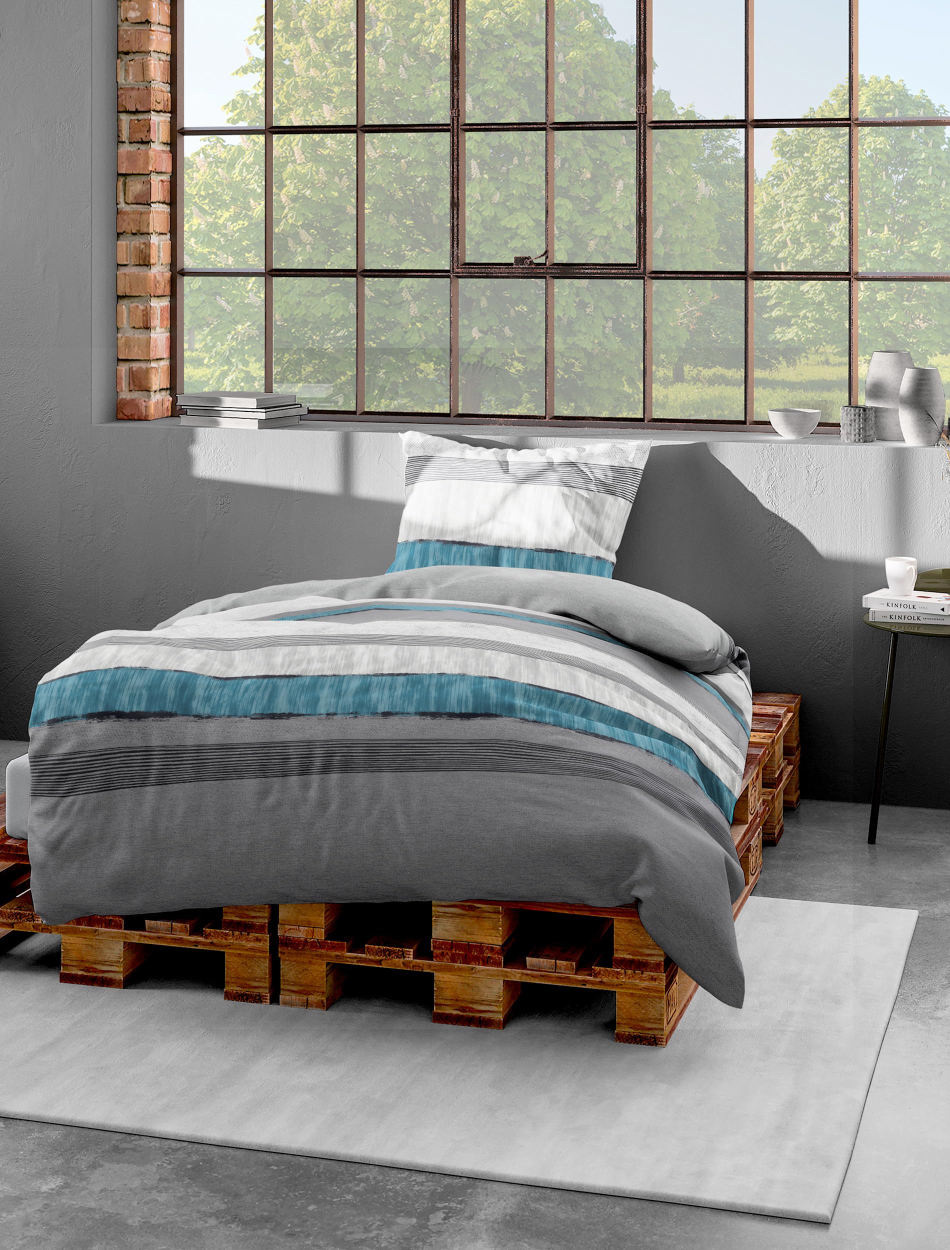 Bierbaum Bed Linen Maco Satin Design 6472 Silver 09, mako satin, multicoloured, 135 cm x 200 cm