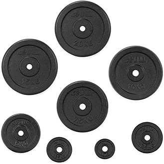 JLL® Cast Iron Weight Plates - 0.5kg-20kg in Sets of 5kg, 10kg, 15kg, 20kg and 30kg, Suitable for 1” Weight Lifting Bars, Home Gym, Weight Training, Fitness, Workout