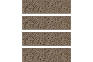 Bungalow Flooring Waterhog Stair Treads, Set of 4, 8-1/2 x 30 inches, Made in USA, Durable and Decorative Floor Covering, Indoor/Outdoor, Water-Trapping, Boxwood Collection, Khaki/Camel