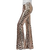 Nawgut Sequin Flare Pants Sparkly Glitter High Waisted Bell Bottom Trousers Disco Party Clubwear for Women