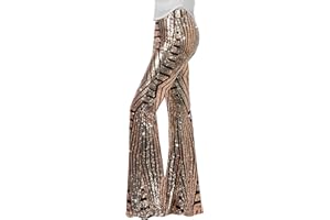 Nawgut Sequin Flare Pants Sparkly Glitter High Waisted Bell Bottom Trousers Disco Party Clubwear for Women