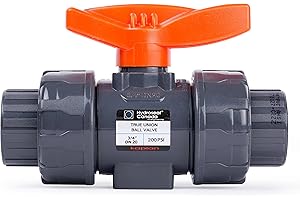 HYDROSEAL Kaplan 3/4" PVC True Union Ball Valve with Full Port, ASTM F1970, EPDM O-Rings and Reversible PTFE Seats, Rated at 200 PSI @73F, Gray, 3/4 inch Socket (3/4")
