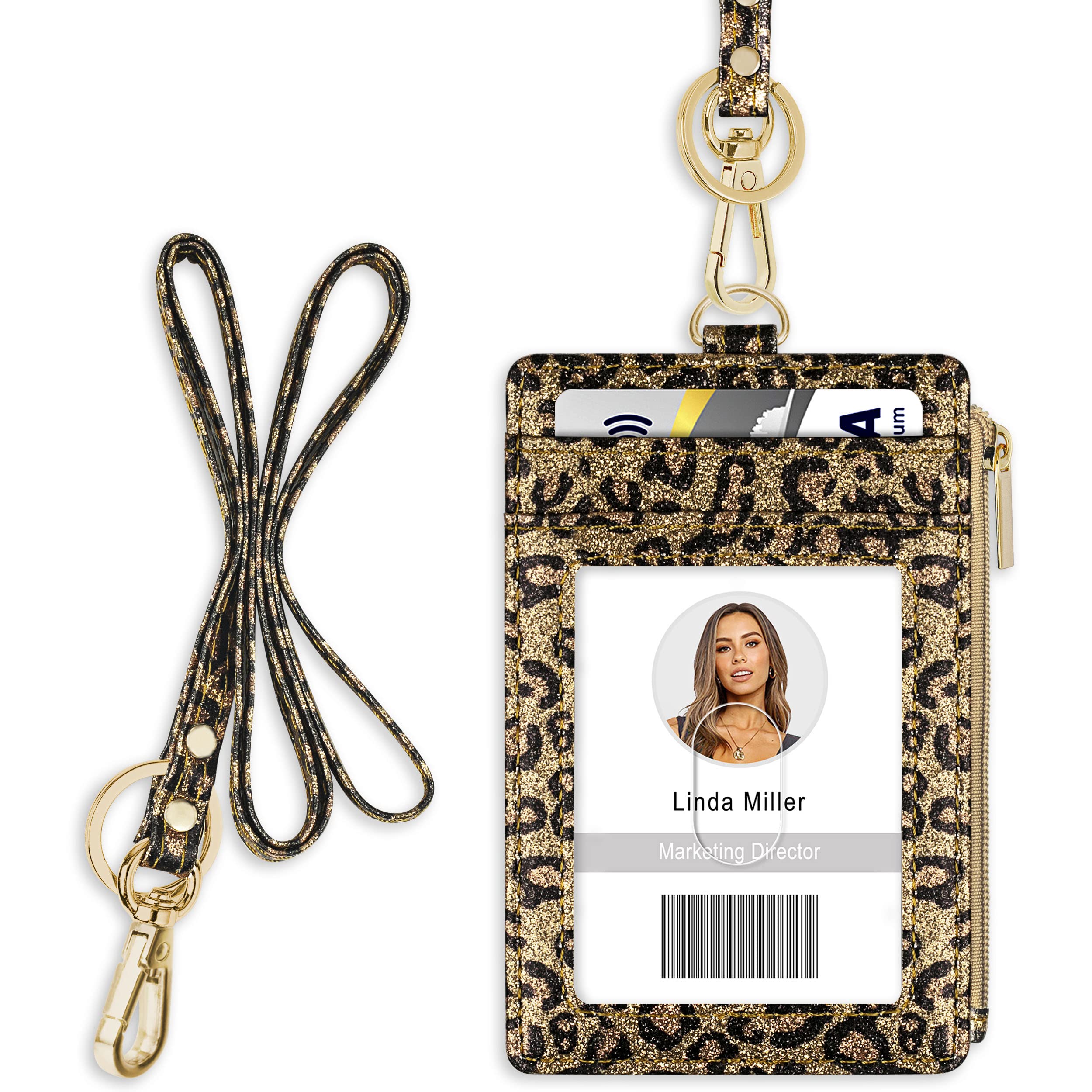 ID Badge Holder with Lanyard, Vertical Bling Shiny