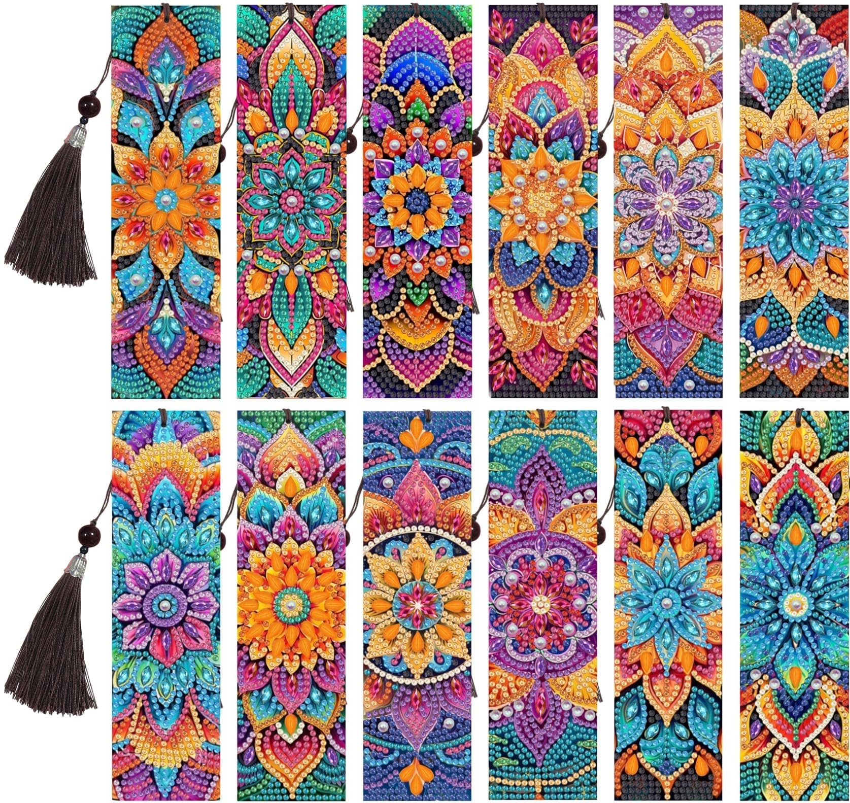 Photo 1 of 12 Pcs Diamond Painting Bookmarks,Mandala Diamond Art Bookmarks with Tassel, Diamond Art Painting Kits for Beginners Adults DIY Art Craft Gifts Book Decors (Mandala)