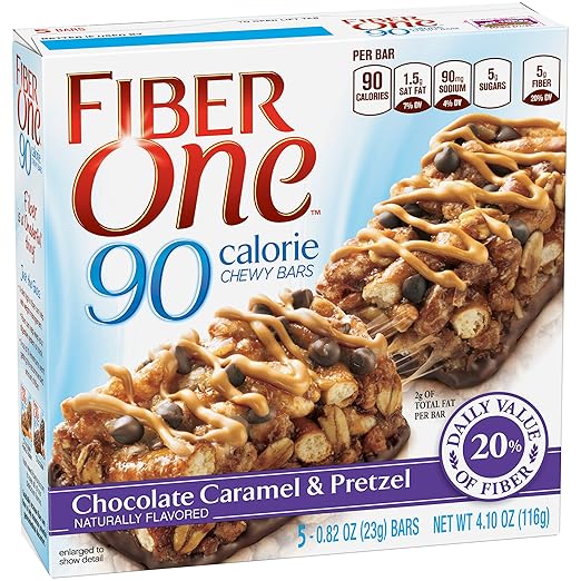 Fiber One 90 Calorie Chewy Bars, Chocolate Caramel and Pretzel, 5 Count