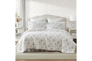 Laura Ashley - Twin Quilt Set, Reversible Floral Cotton Bedding with Matching Sham, Home Decor for All Seasons (Walled Garden Brown, Twin)
