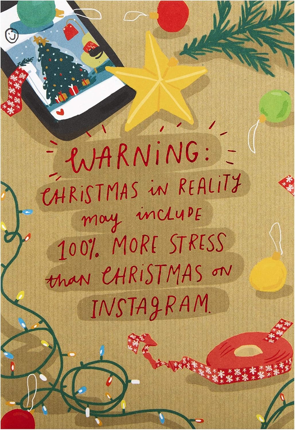 Hallmark State of Kind Christmas Card - Contemporary Instagram VS Reality Design, Multicoloured, 17.3 cm by 11.9 cm - Image 3