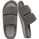 Litfun Women's Fuzzy House Slippers with Moderate Arch Support Open Toe Cozy Bedroom Shoes Indoor Outdoor