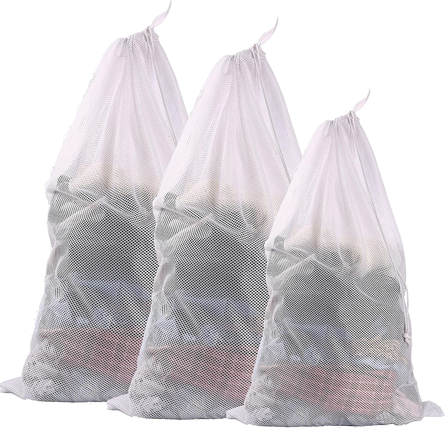 Prezon Durable Honeycomb Laundry Bag Sturdy Mesh Bags 2 Extra Large and 1 Large with Drawstring Closure for College, Dorm and Apartment Dwellers - 3 Set(2XXL+1XL)
