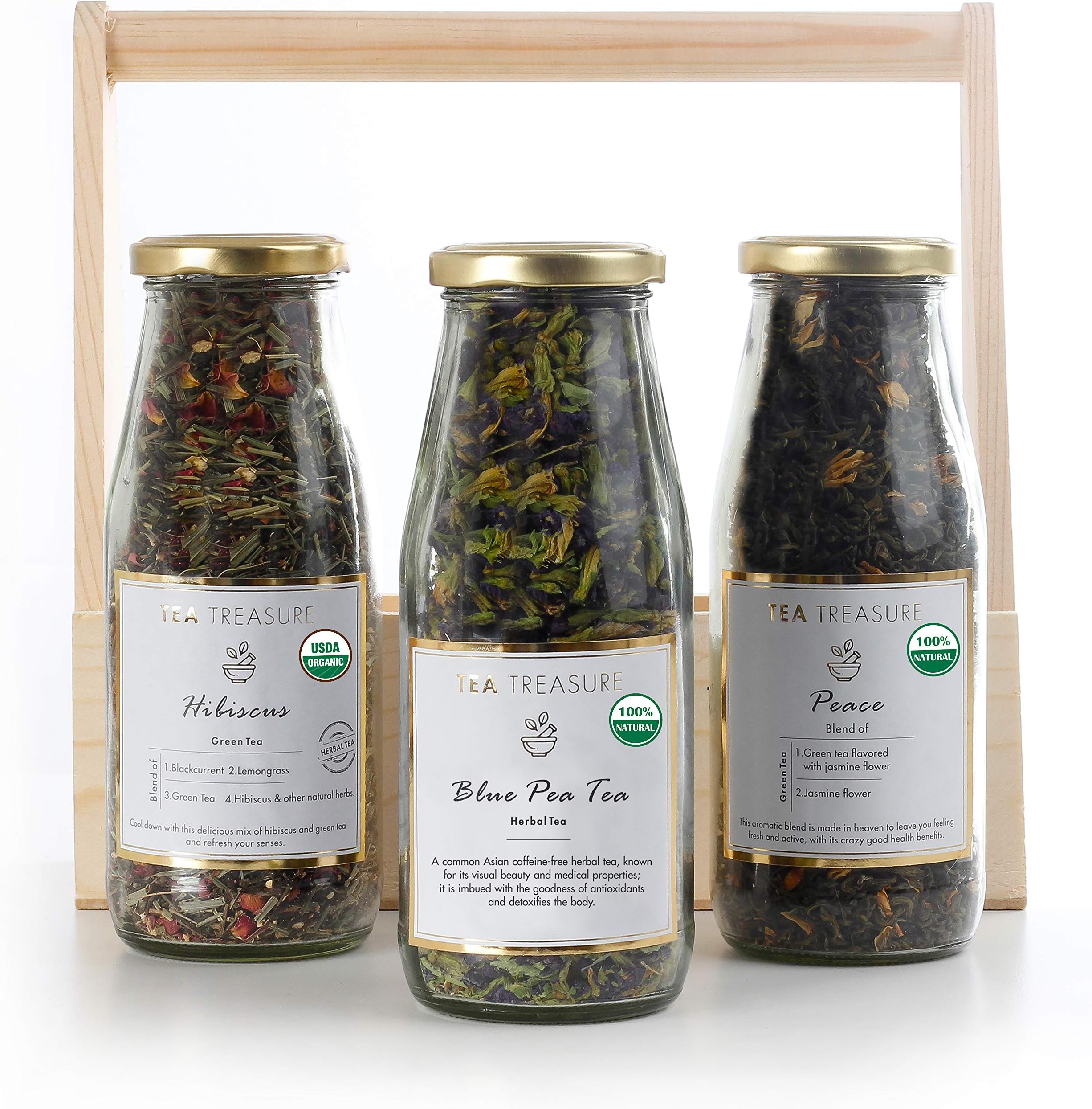 TeaTreasure Premium Assorted Floral Tea Gift Basket - Hibiscus, Jasmine and Blue Pea Flower Tea