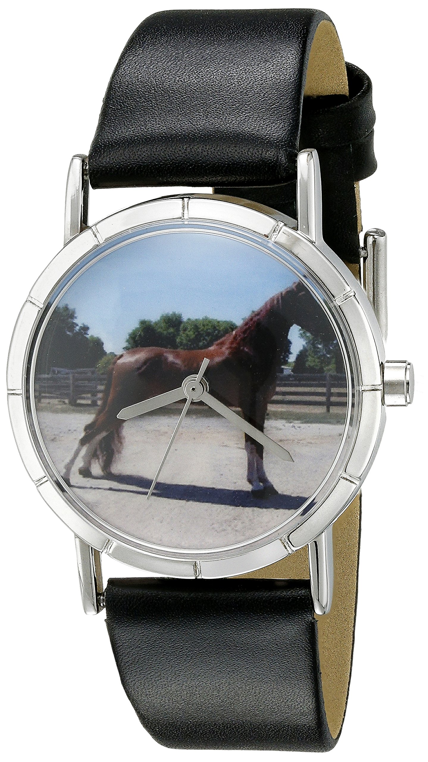 Whimsical Watches Tenessee Walker Horse Black Leather and Silvertone Photo Unisex Quartz Watch with White Dial Analogue Display and Multicolour Leather Strap R-0110031