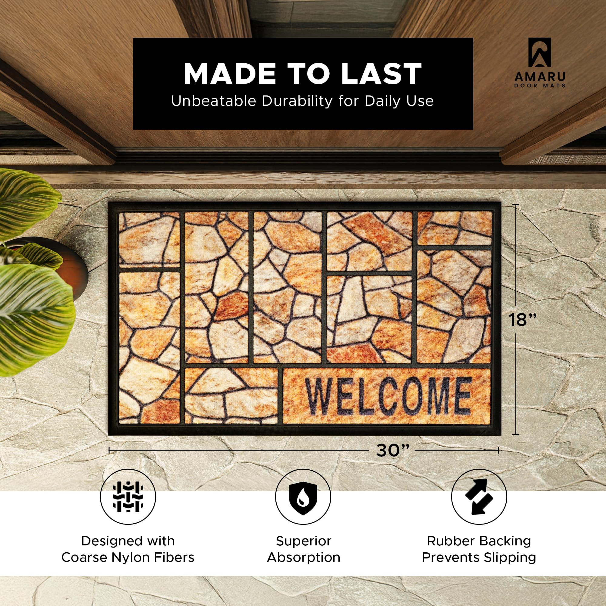 Condition photo showing New/Like New for extra durable, superior absorption, front door mat for outdoor & indoor - welcome mat for entryway, 