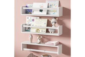 Senjie Nursery Book Shelves，15.7 inch Kids Bookshelf，Wall Book Shelves for Kids Room, Home Decor - Kitchen Spice Rack Set of 3 - White