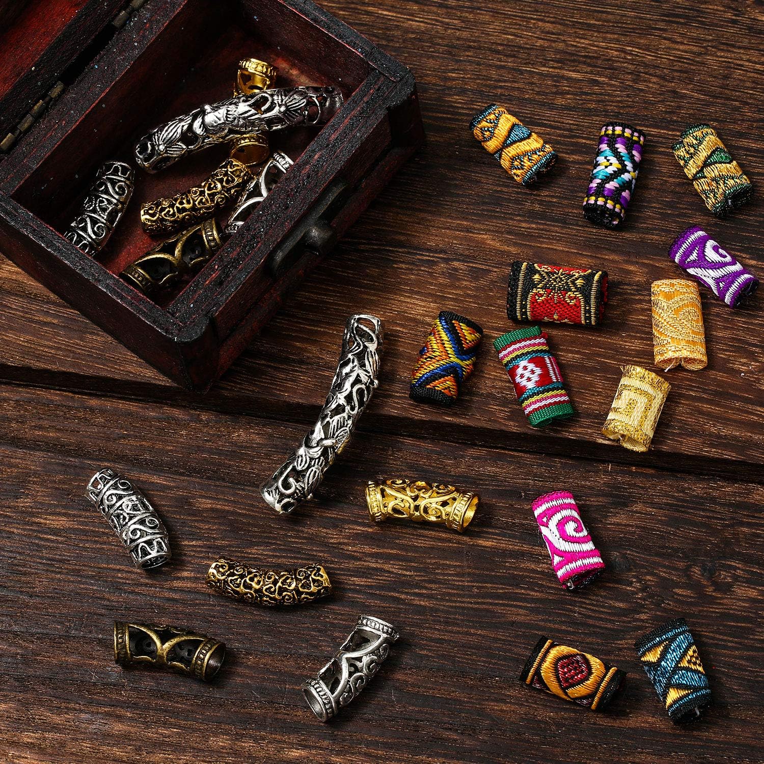 24 Pieces Dreadlock Beads Hair Tube Beads DIY Hair Braiding Jewelry Accessories Braiding Hair Decorations for Men Women Favors Tibetan Style (Novelty Patterns) - Image 4