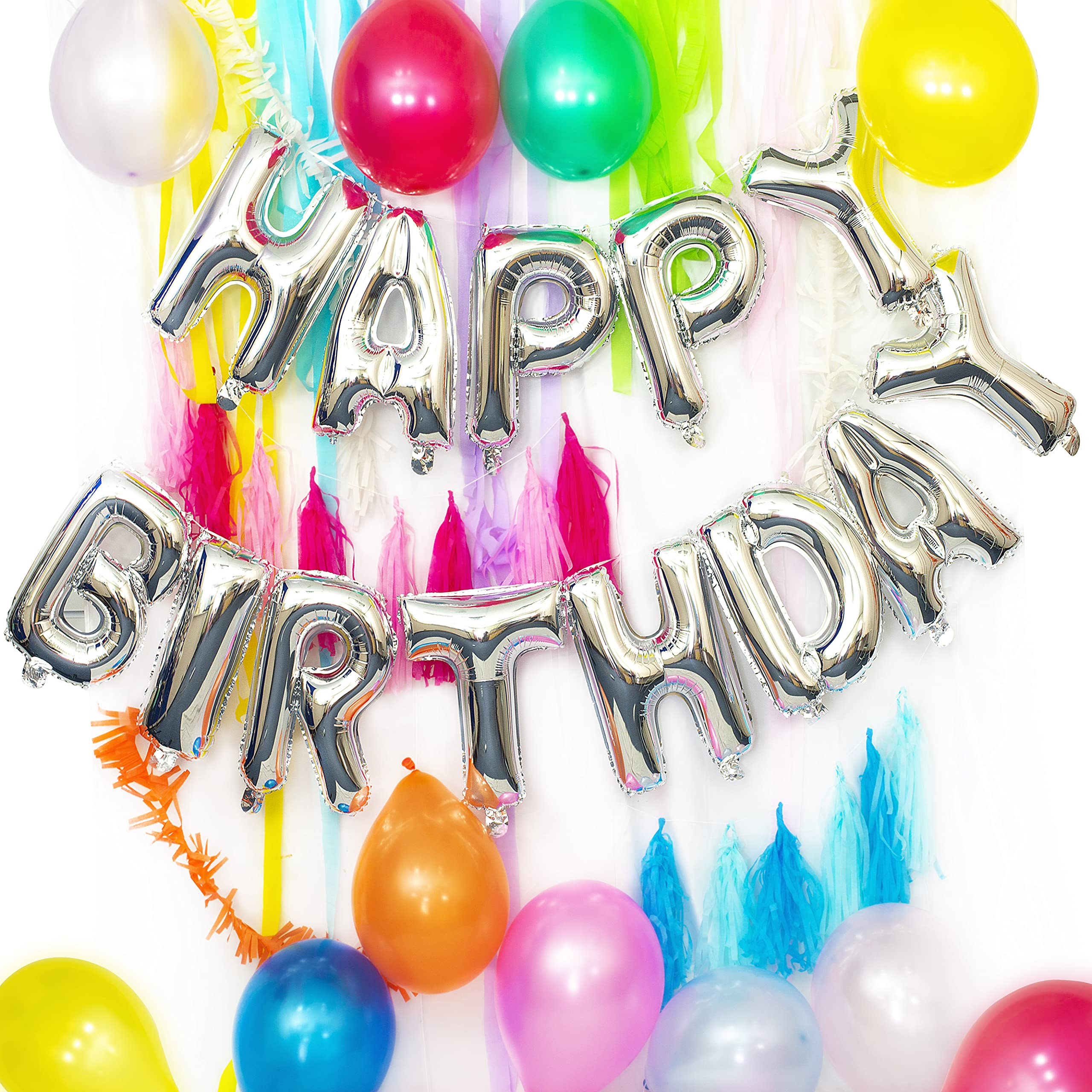Silver Happy Birthday Foil Balloons Banner Kit - 16 inch