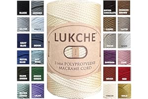 Lukche 3mm Premium Polyester Macrame Cord (147 Yards), (8.82 Oz) 100% Polypropylene Macrame Rope, Colorful Yarn Crochet Macrame Bag Craft for Wall Hangers, Bottom Plates, Carpets (1 Cream)
