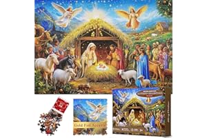 YINHUA Gold Foil Accents Advent Calendar 2024 Christmas Puzzles for Adults, Religious Jesus Nativity Scene 1008 Pieces Countdown Calendar 24 Days Gold Stamping Jigsaw, Puzzle Advent Calendar 2024 for Teens Kids