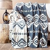 CARSTENS, INC. Luxury Soft Stretchy Reversible Plush Throw Blanket, Large 50" x 60", Western Blue Diamond Aztec