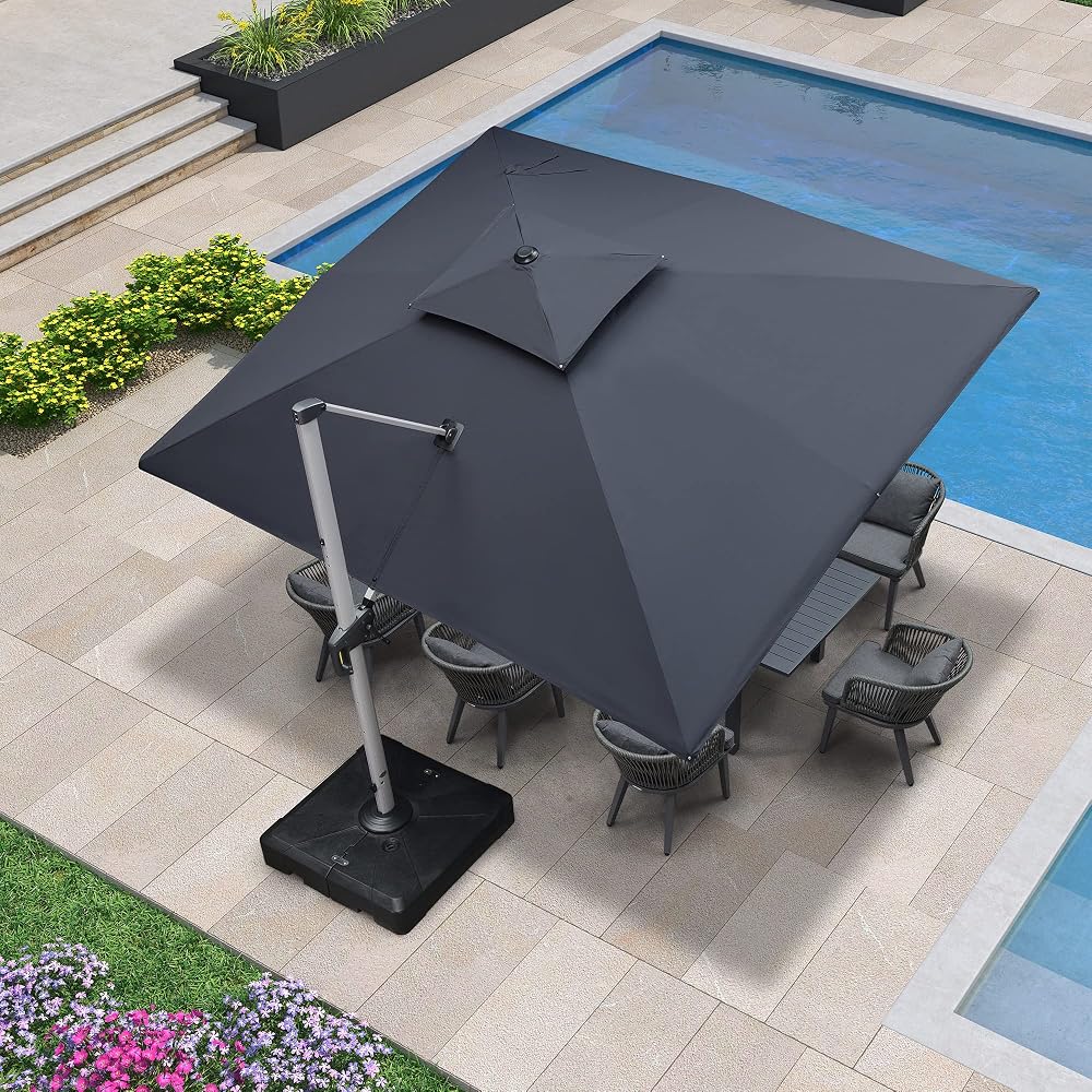 Purple Leaf 3 x 3.65 m Garden Cantilever Parasol Grey