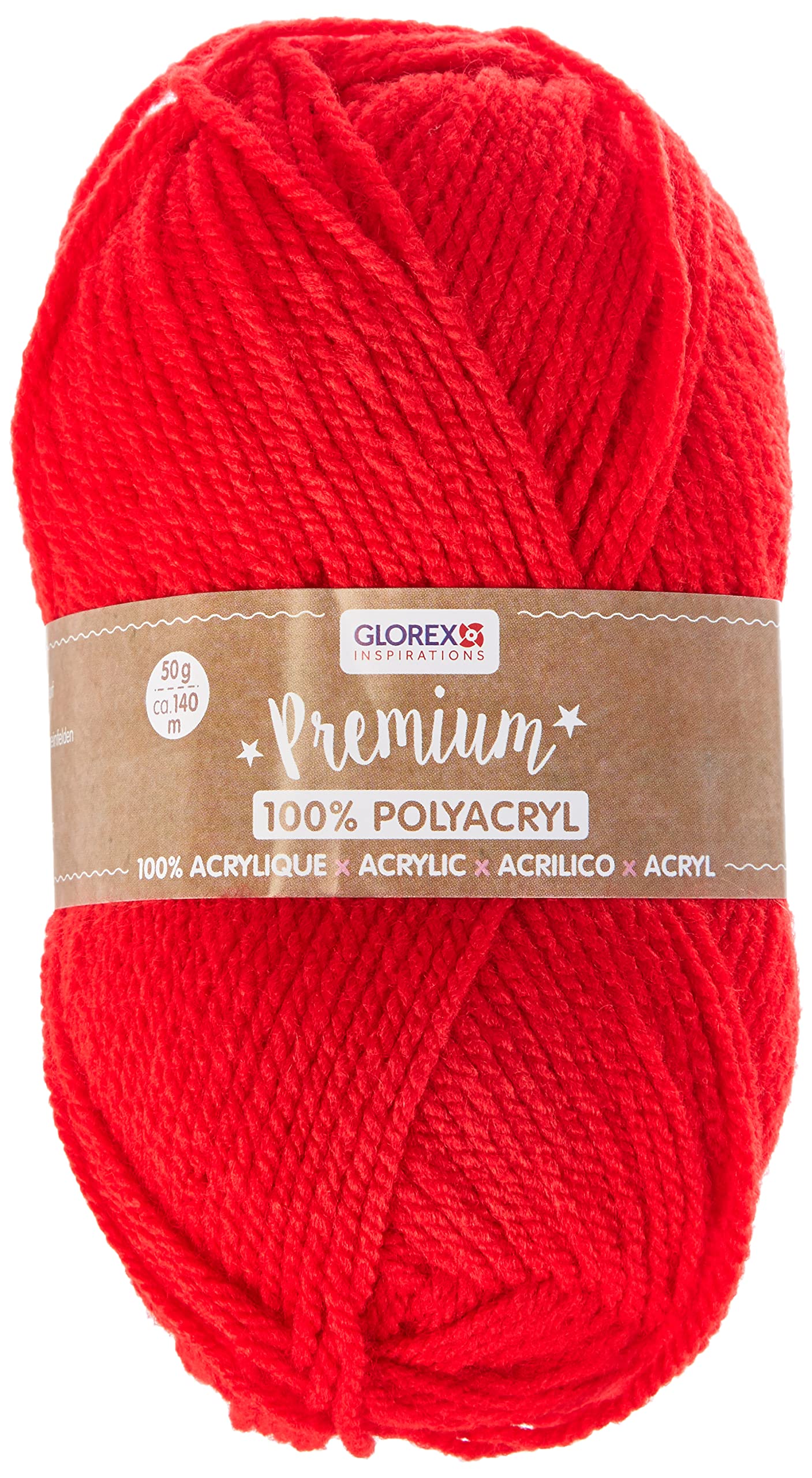Glorex 5 1001 02 Premium Wool 100% Acrylic Easy to Use Multi-Purpose Warm Soft Non Scratch 50 g Approx. 140 m, red