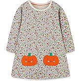 FreeLu Girls Cartoon Applique Dresses Striped Casual Dress Cotton Jersey Longsleeve T-Shirt