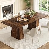 LITTLE TREE Dining Table for 4-6 People, Wooden Table, Rectangle Furniture with Heavy Duty Legs, Modern Kitchen Table for Home, Dining Room, Brown