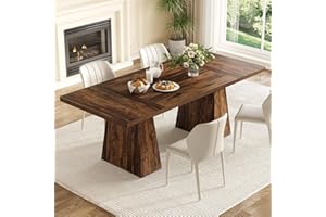 LITTLE TREE Dining Table for 6 People, Wooden Table, Rectangle Furniture with Heavy Duty Legs, Modern Kitchen Table for Home, Dining Room, Brown