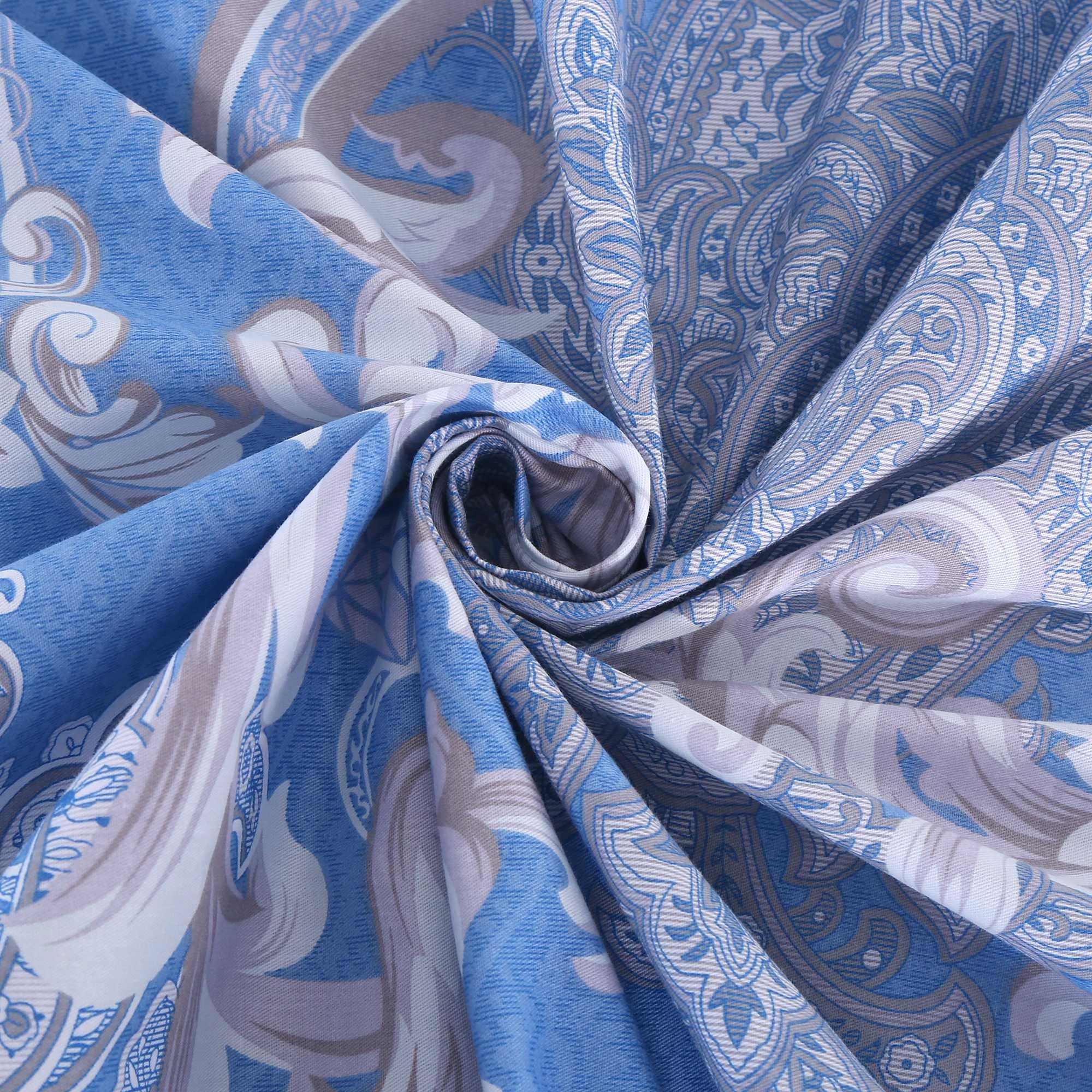 3-Piece Duvet Cover Set, Bohemian Style 100% Cotton Blue Floral Pattern Bedding Quilt Set (90\