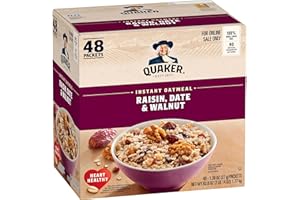 Quaker Instant Oatmeal, Raisin, Date and Walnut, Individual Packets, 1.30 Ounce (Pack of 48)