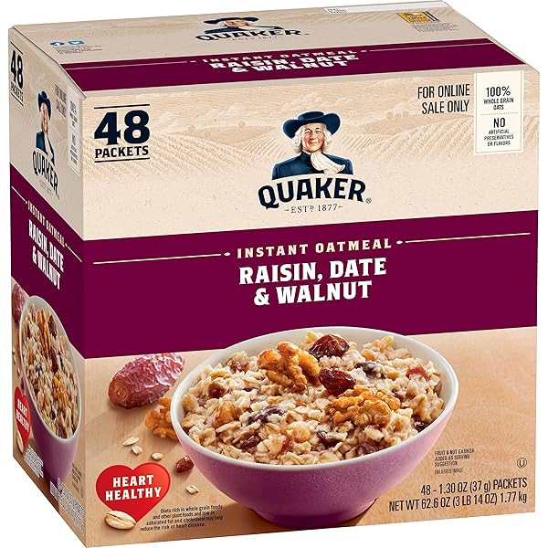QUAKER INSTANT OATMEAL, RAISIN, DATE AND WALNUT, INDIVIDUAL...