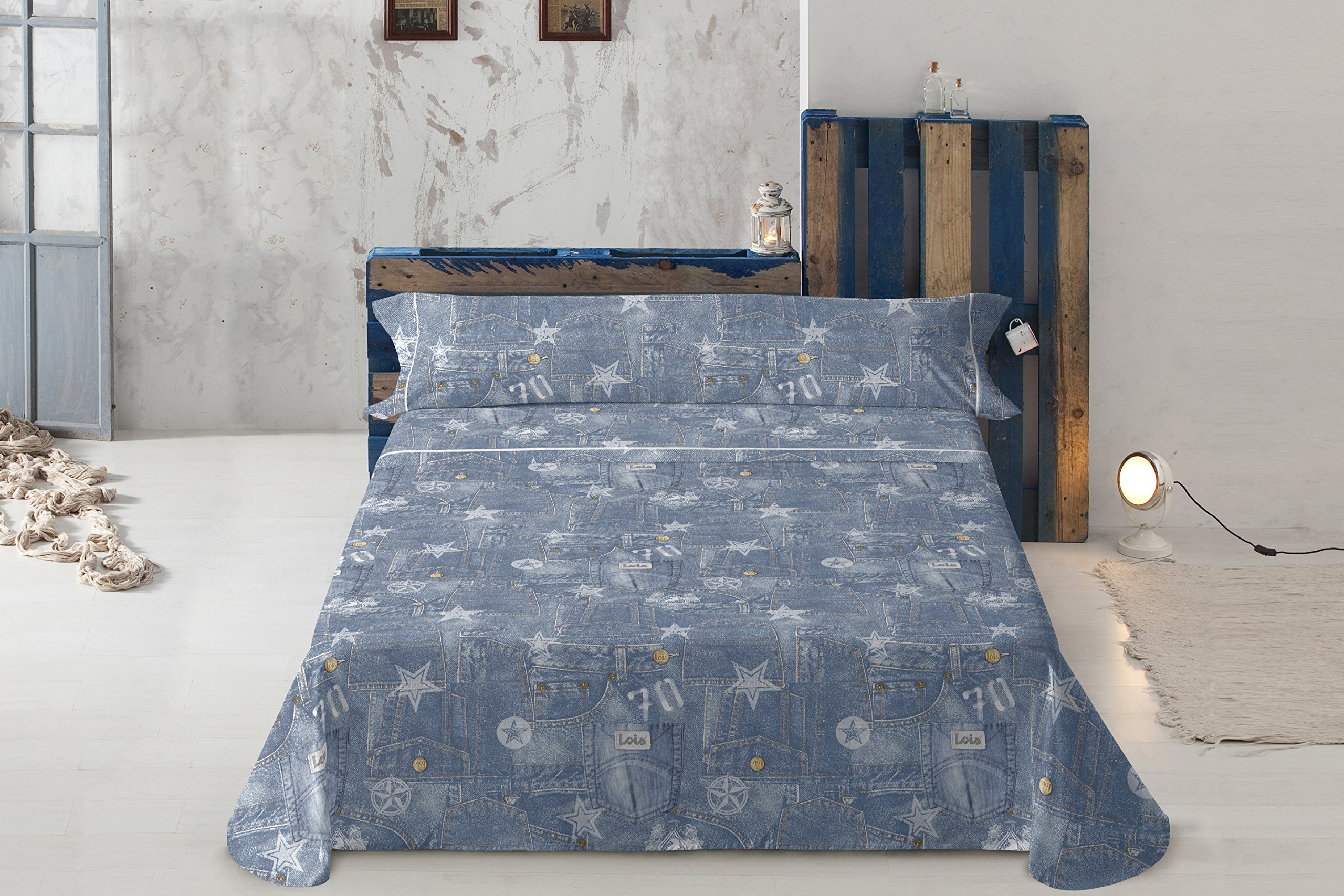 Style Lois Game Sheets for Bed, algodón-poliéster, Blue, King, 200 x 105 x 3 cm
