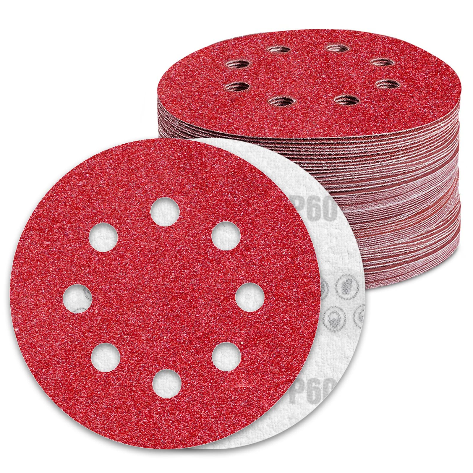 Awutzut 125mm Sanding Discs 60 Grit for 5 inch Discs Pads Hook and Loop Orbital Sander (80PCS) — image 1