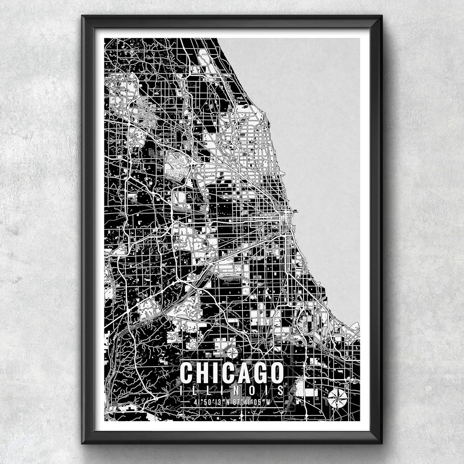 Amazon.com: Chicago Map with Coordinates, Chicago Map, Map Art, Map
