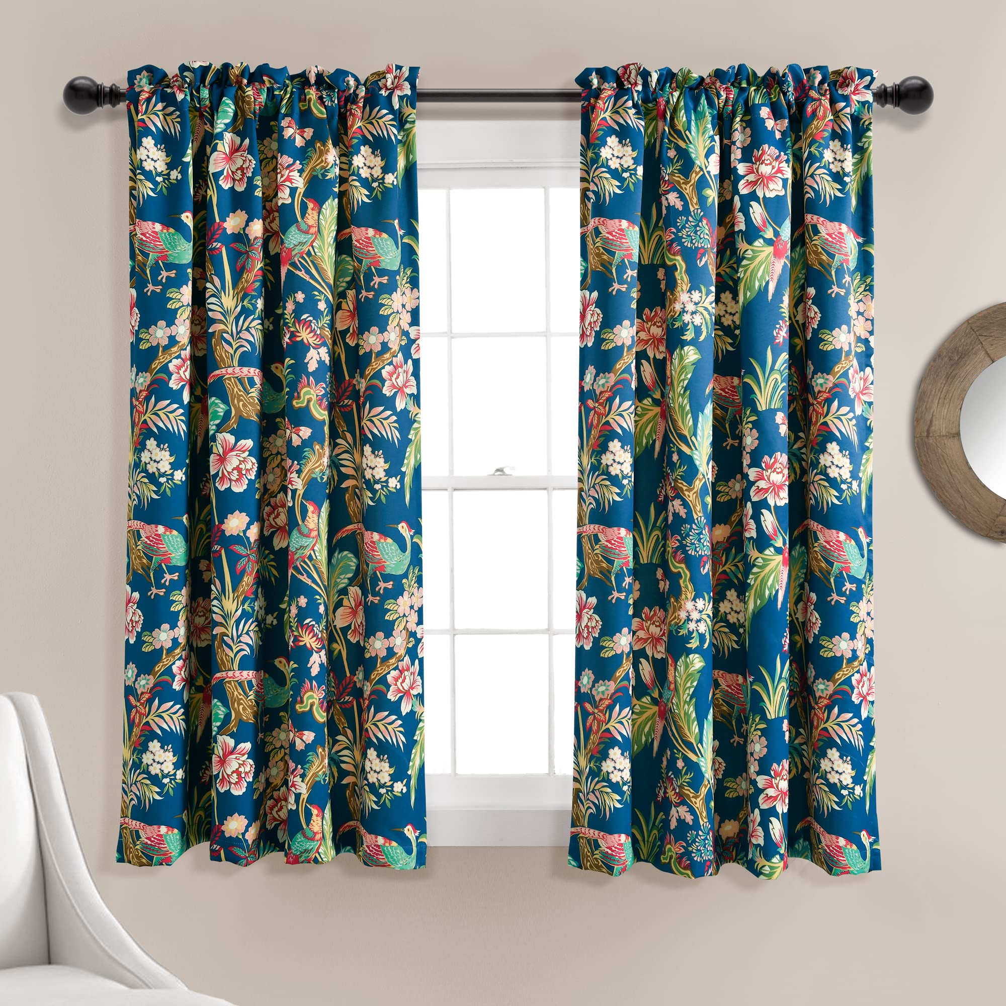 Lush Decor Dolores Light Filtering Window Curtain Panels Navy/Multi 52x63+2 Set