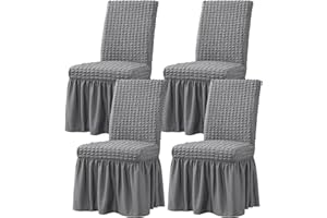 subrtex 4 Pcs Stretchy Dining Room Chair Covers with Long Skirt, Removable Washable Universal Anti-Dirty Parsons Slipcovers for Home Kitchen Party (4, Grey)