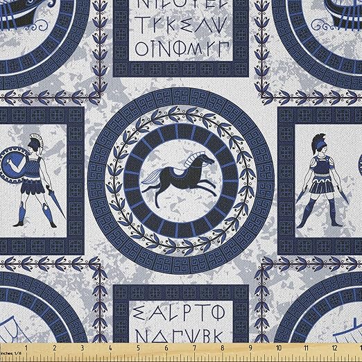 Lunarable Greek Fabric by The Yard, Kingdom Hero Horse