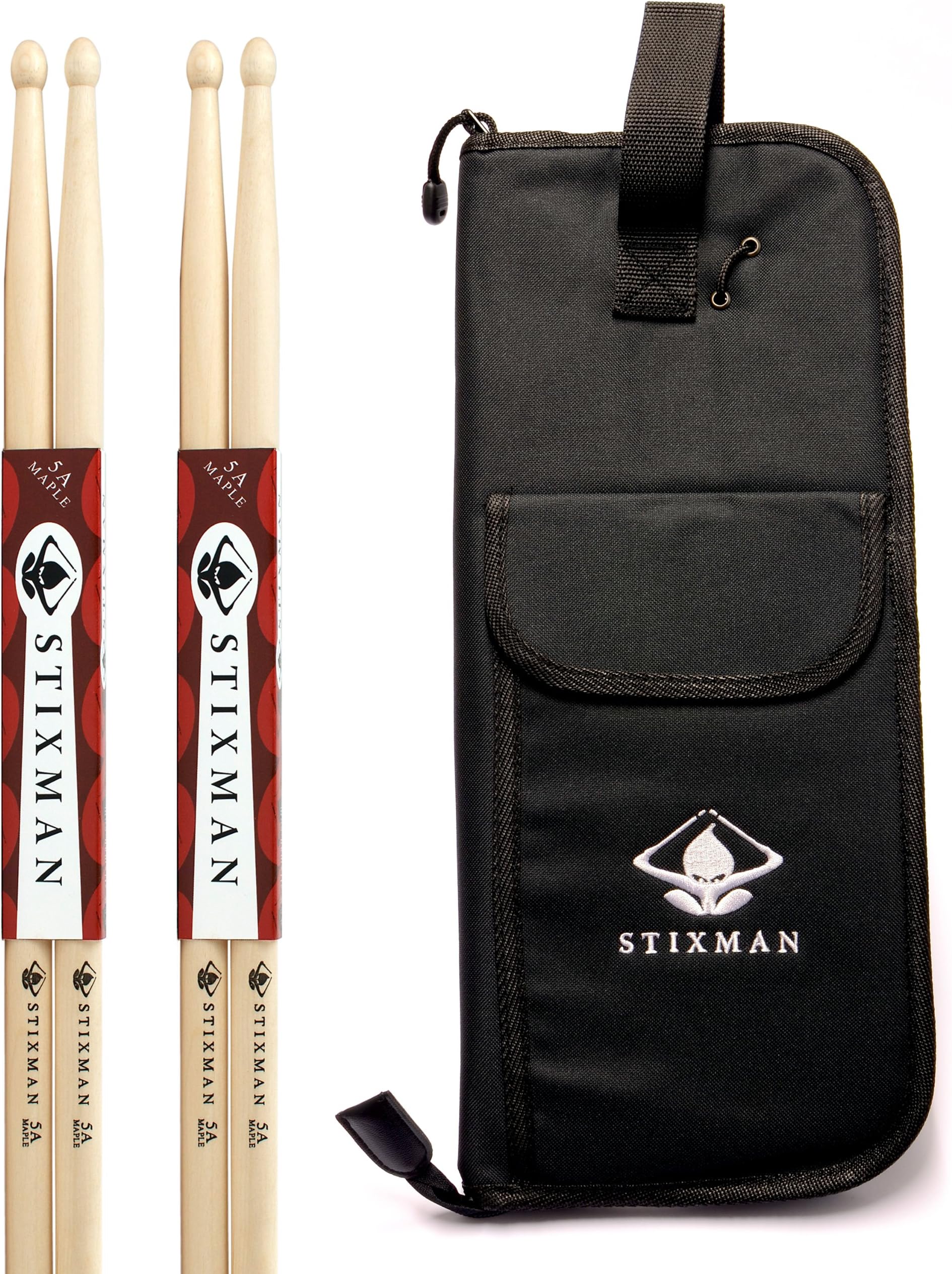 Stixman HD Black Padded Drumstick Bag PRELOADED WITH 2 PAIRS OF STIXMAN MAPLE 5A DRUM STICKS! - SXKIT02