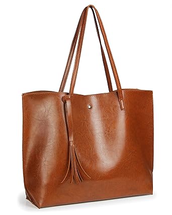 MICOM Work Handbags for Women Large Satchel Bags Tassels Pu Leather Tote Shoulder Handbags (Brown)