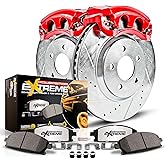 PowerStop Truck &amp; Tow Brake Pad Rotor Caliper Kit Front KC2152-36 | Jeep Wrangler, Jeep Cherokee Z36 Carbon Fiber Ceramic Brake Pads + Drilled &amp; Slotted Rotors + Red Powder Coated Calipers