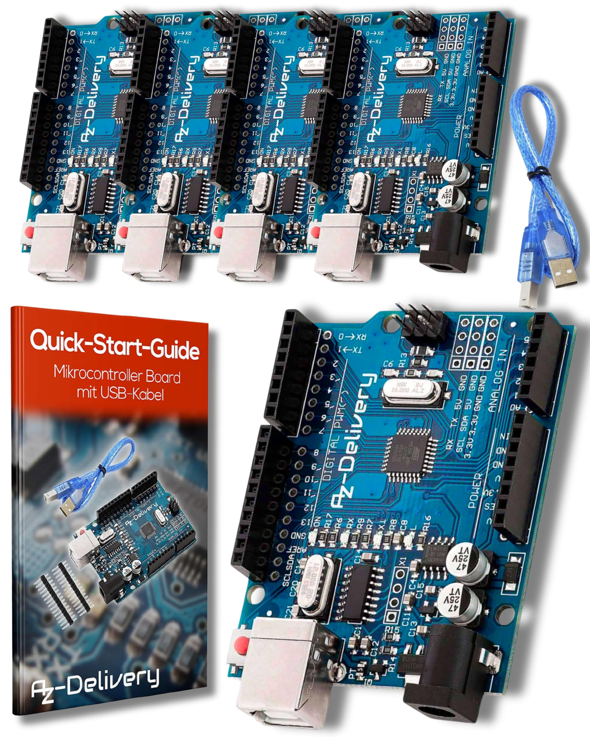 AZDelivery Compatible with ATmega328P CH340 Microcontroller Board 16MHz 5V Compatible with ATmega328, with USB Cable, Compatible with Boards Including E-Book! (Pack of 5)