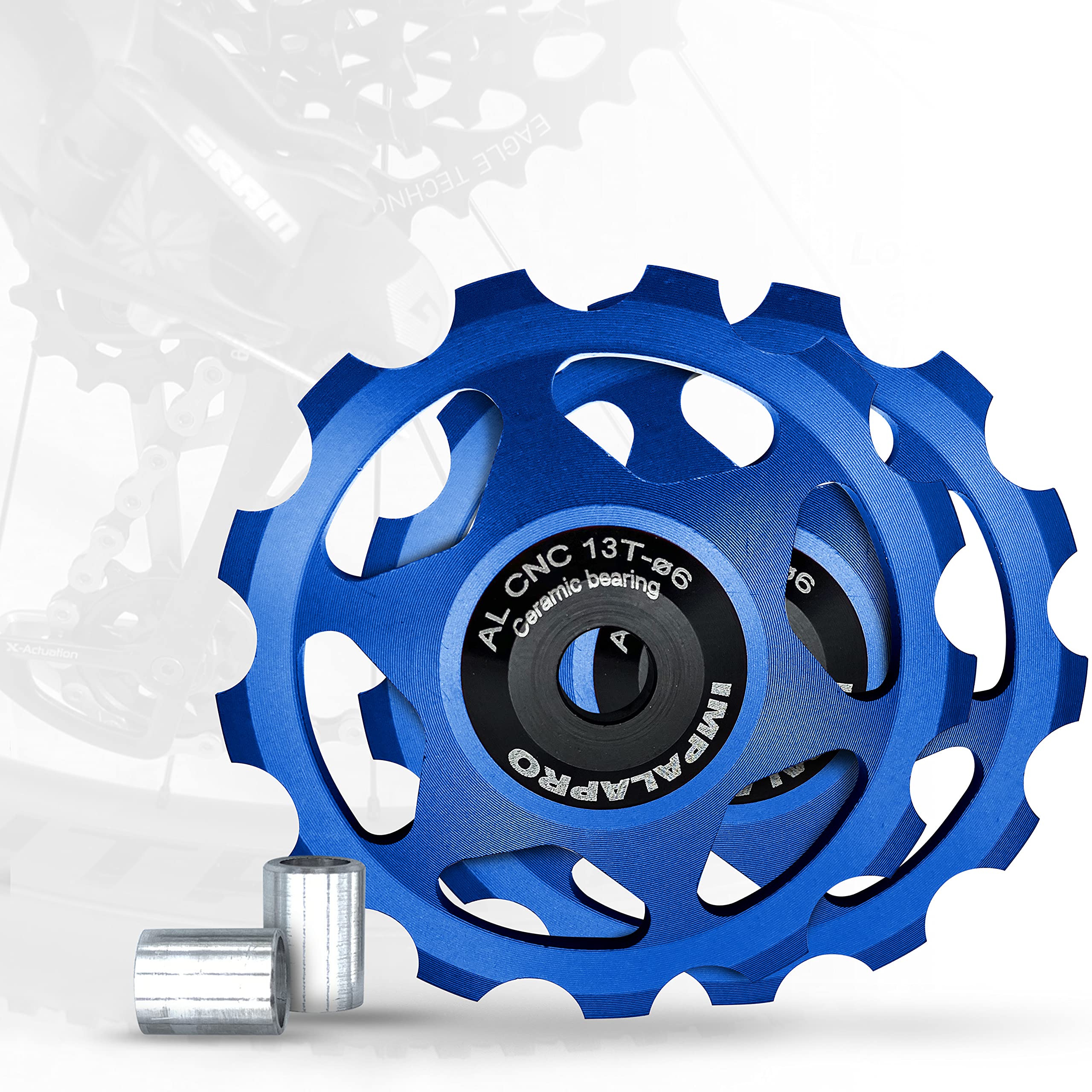 Impalapro Bike Set of 2 13T Jockey Wheel - Pulley Wheel for Derailleurs for Bikes Ultralight and Durable with Ceramic Bearing for MTB or Road Bike - Derailleur Pulley - Shimano Derailleur (Blue)