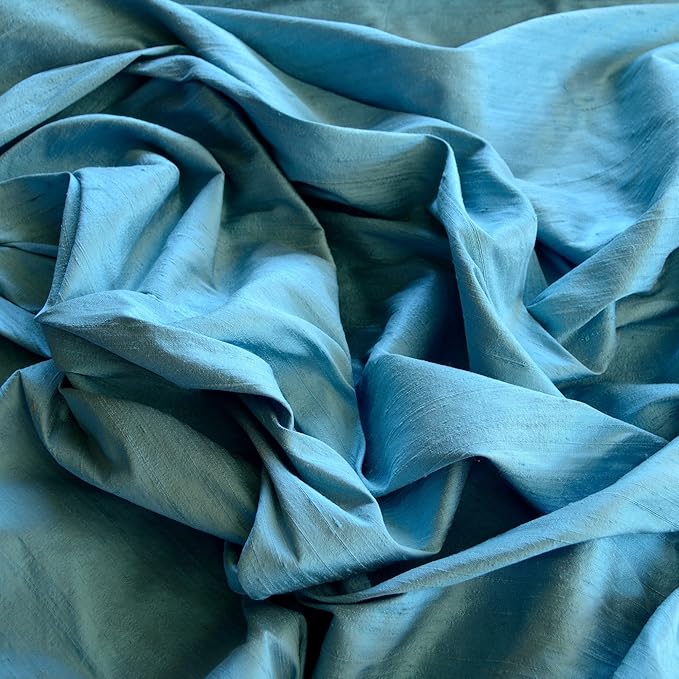 54" Wide Carolina Blue Dupioni Silk, 100 Silk Fabric, By