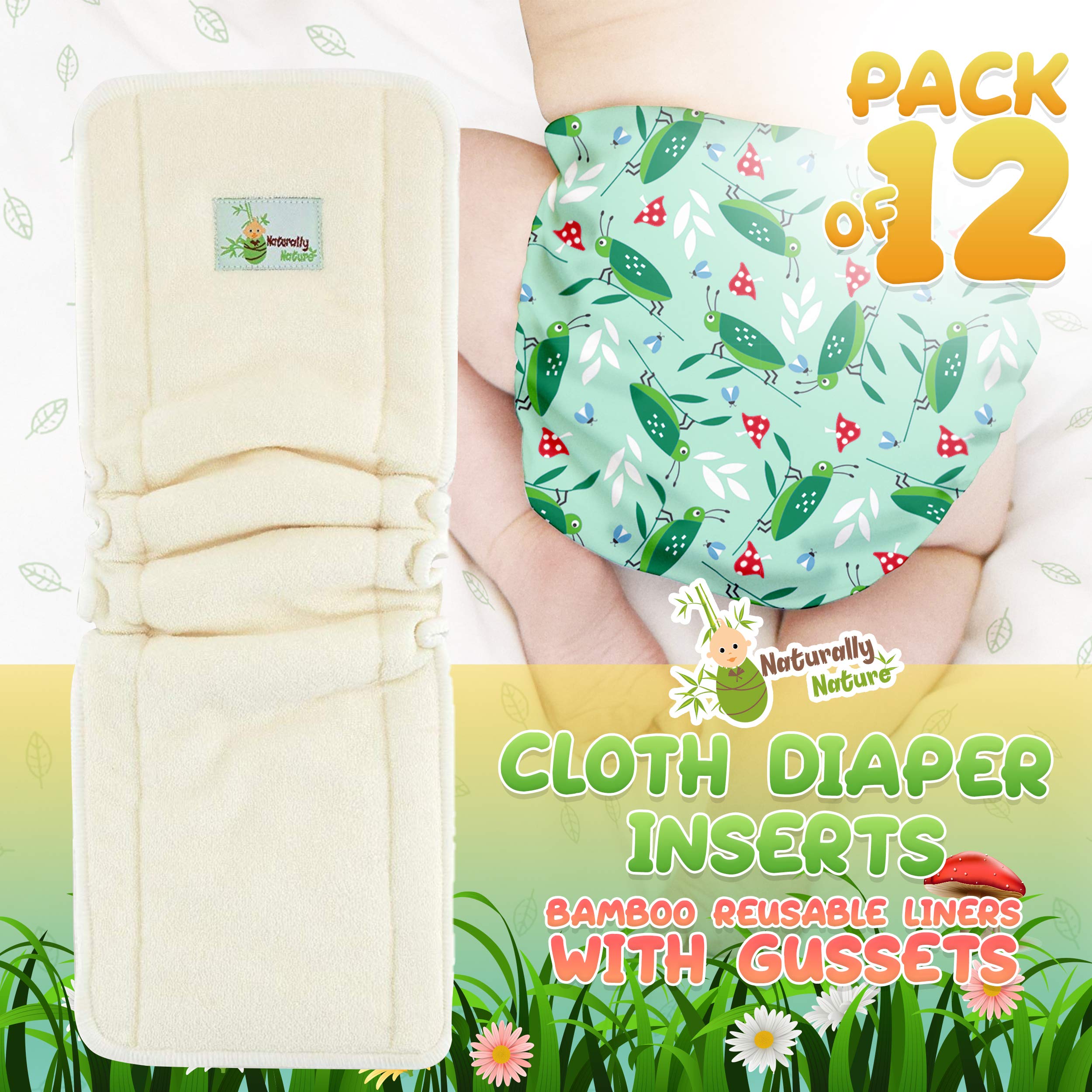 Naturally Natures 4 Layer Cloth Diaper Inserts with Gussetts Bamboo