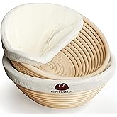 Superbaking 2 pcs Banneton Bread Proofing Basket, 9" Splinter-Free Round Rattan Bread Basket with Liners, Sourdough Starter Kit, Sourdough Bread Baking Supplies & Sourdough Kit, Bread Making Tools