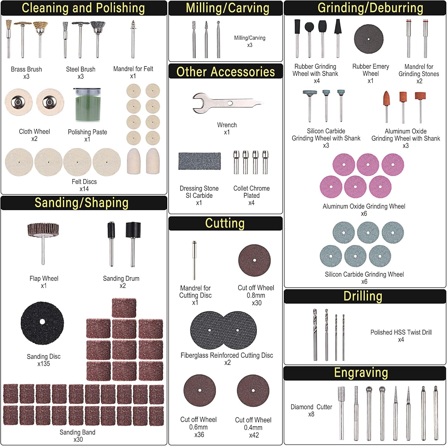 Rotary Tool Accessories Kit, Longmate 349pcs (3.2mm) Shanks Electric