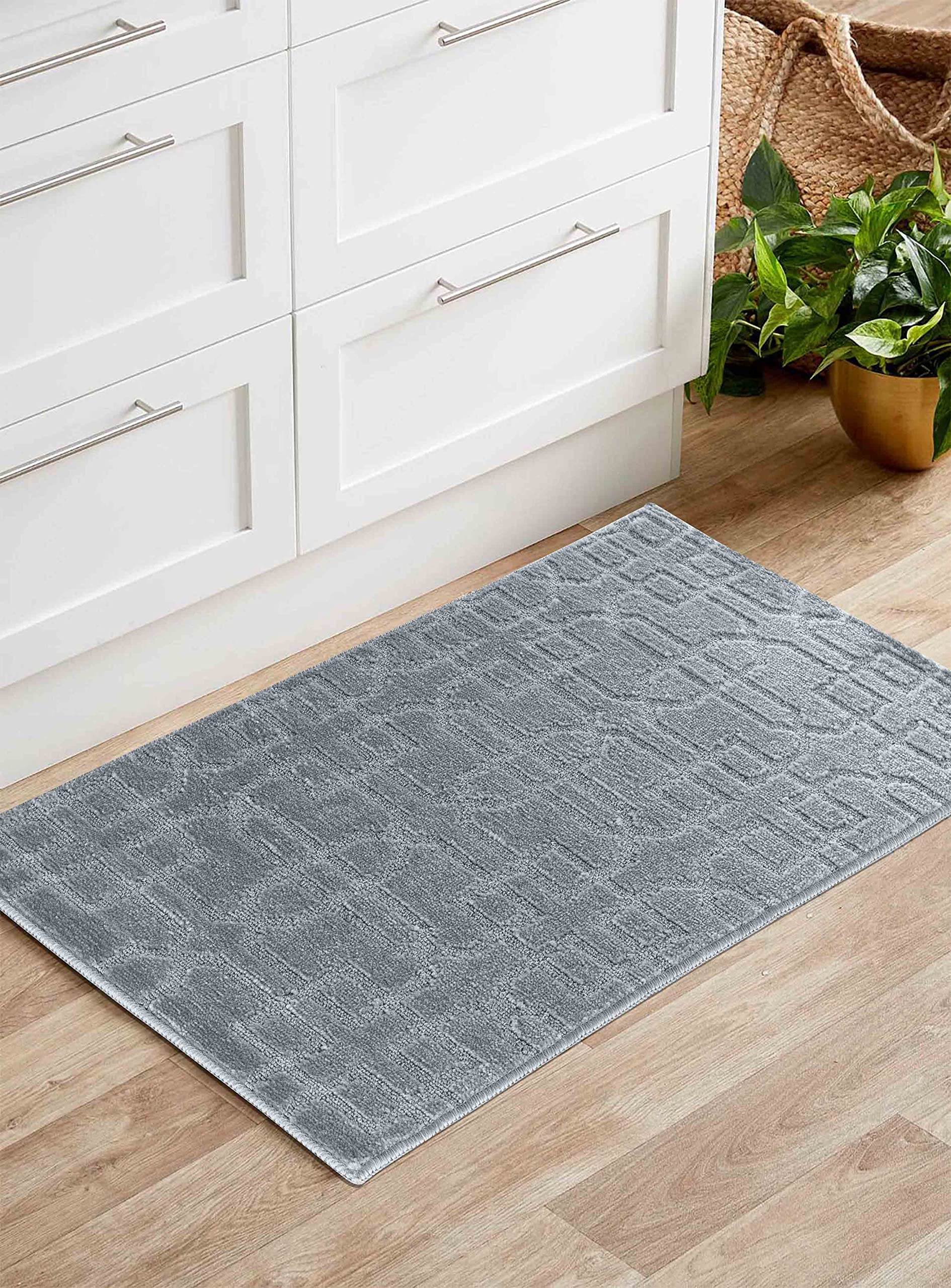 GULLAMBO Door Mat - Non Slip Door Mats Indoor Washable For Tiles Lino lamination Wood Flooring - Washable Front Door Mat Inside, Super Absorbent - Kitchen Door Mats Rugs (Silver Siam, 40cm x 60cm) — image 1