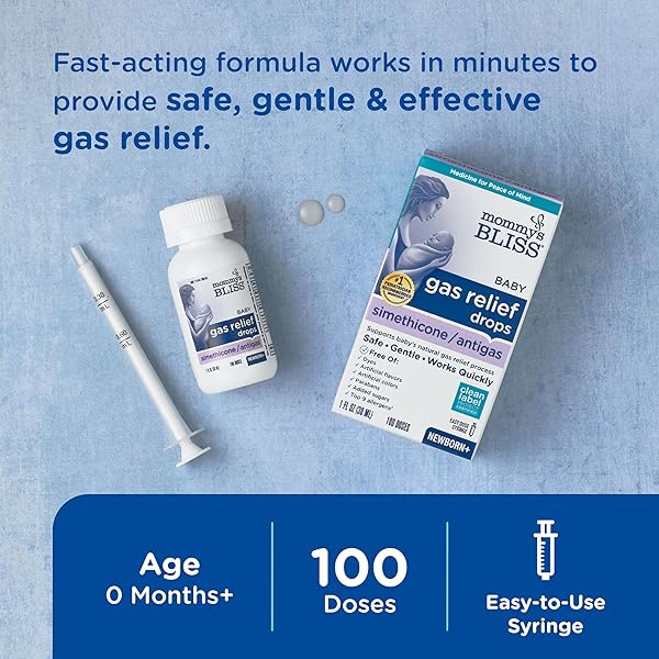 MOMMY’S BLISS GAS RELIEF DROPS BOTTLE, SIMETHICONE DROPS FOR INFANTS, RELIEVES STOMACH DISCOMFORT, SAFE & GENTLE, GINGER FLAVOR, 1 FL OZ (PACK OF 1)